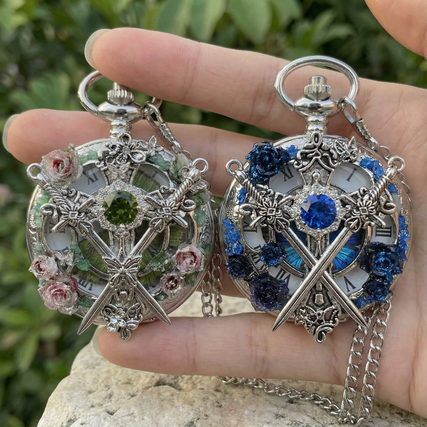 Aurelia Dual Sword Butterfly Pocket Watch